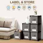 Geelin 6 Cube Storage Organizer with Fabric Bins and Labels 11 Inch, Fabric Collapsible Cubby Clothes Storage Drawer Dresser 
