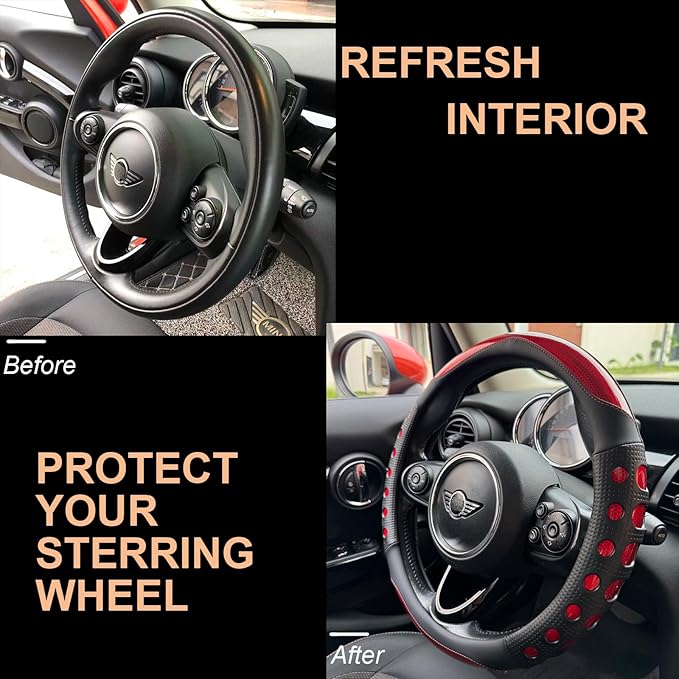 PINCTROT Race Grip Steering Wheel Cover, Anti Slip Silicone Perforated Design with Soft Touch Padding, Enhanced Grip for Sporty Driving, Universal 14.5-15 Inch (Racing Red)