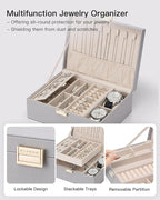 VLANDO 2 Layer Jewelry Box Large Jewelry Organizer for Women Removable Jewelery Tray with Watch Pillow for Necklace Earrings 