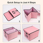 File Storage Box with Lid, 15.55x12.87x10.43 Inches, Foldable Organizer with Handles & Label Slot, for File Storage, Home, Of