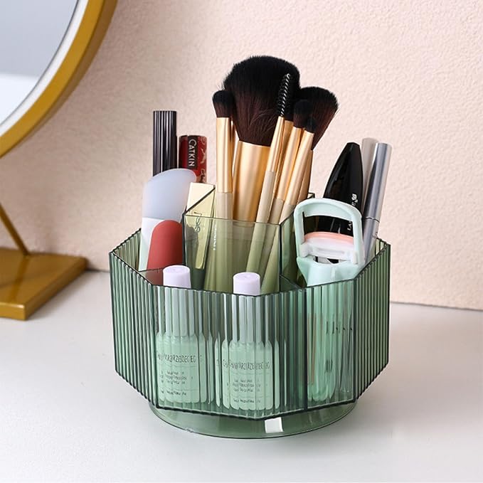 LINFIDITE 360°Rotating Makeup Organizer Holder Cosmetic Display Case Clear Makeup Brush Lip Gloss Organizer Case with 5 Slots