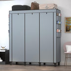 Portable Wardrobe with 10 Storage Racks and 2 Hanging Poles, 6 Side Pockets Non-Woven Cover, Size 130 x 45 x 172 cm, Bedroom 
