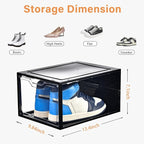 Stebopum 12 Pack Stackable Shoe Storage Organizer with Magnetic Door, Shoe Boxes Clear Black Plastic for Closet, Shoe Rack fo