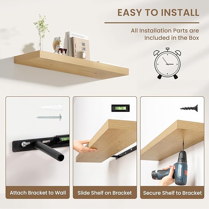 Dreamland 48 Inches Floating Shelves for Wall, 8" Deep Long Floating Shelves Set of 1, Large Display & Storage Shelf, Wall Sh