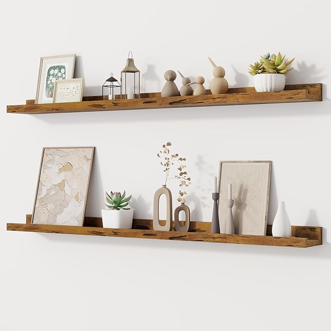 Fun Memories Picture Ledge Shelf, 32 Inch Floating Shelves Set of 2, Large Nursery Book Shelves for Toys Storage, Kids Booksh