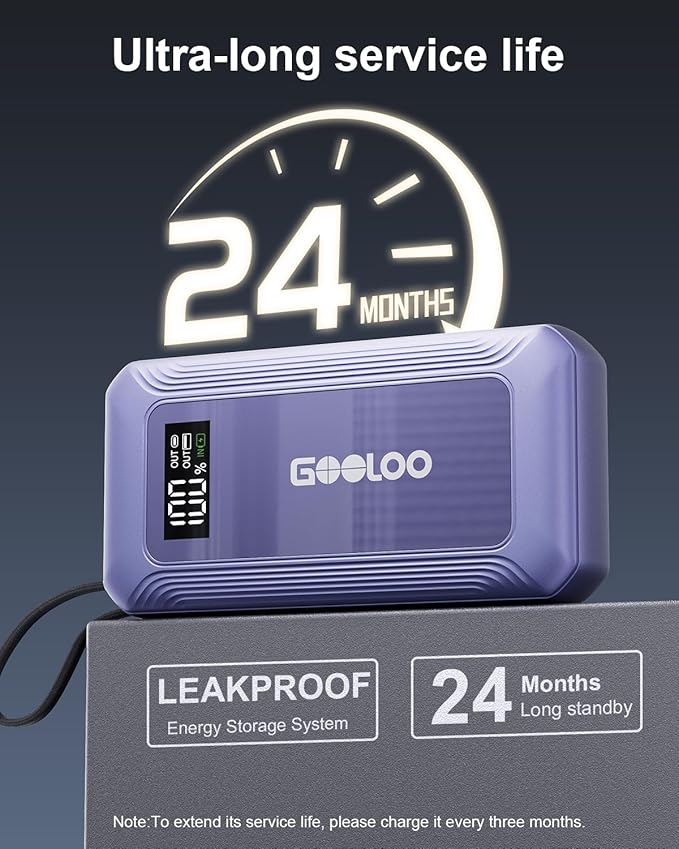 GOOLOO G7 3000A Jump Starter with Built-in Cable,Portable Power Bank for 45W Fast Charging,12V SuperSafe Lithium Jump Box,