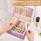 Jewelry Box for Girls Women Leather Jewelry Organizer with Lock Double Layers Jewelry Storage Case Removable Tray for Necklac
