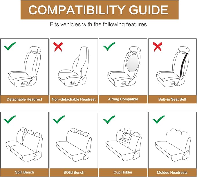 Leather Car Seat Covers Full Set, Waterproof Faux Leather Seat Covers for Cars, Non-Slip Car Interior Covers Universal Fit fo