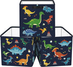 Clastyle 3 pcs Dinosaur Cube Storage Unit Bin with Metal Frame Volcano Kallax Box for Shelves Parents Closet Organizer Basket