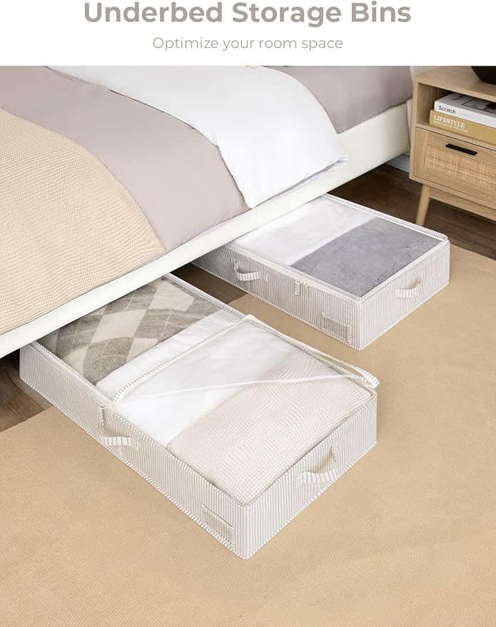 Large Under Bed Storage Containers with 4-Pack Bed Sheet Organizers and Storage