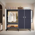 YTLEMON Heavy Duty Clothes Rack with Magnetic Door, Metal Foldable Covered Clothes Rack, Portable Wardroobe Closet System for