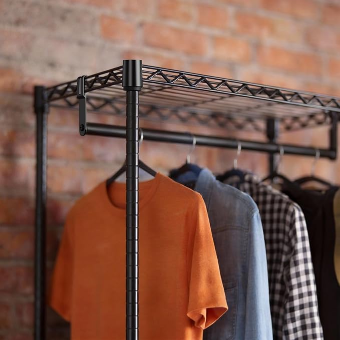 MZG Heavy Duty Rolling Garment Rack 3 Tiers Adjustable Wire Shelving Clothes Rack with 2 Rods Storage Closet Clothing Rack Bl