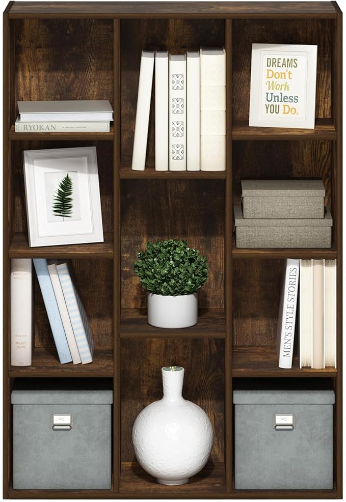 Furinno LUDER Book Shelf, 11-Cube Bookshelf, Reversible Bookcase, 9.4 x 29.1 x 41.7, Easy Assembly, for Living Room, Bedroom,
