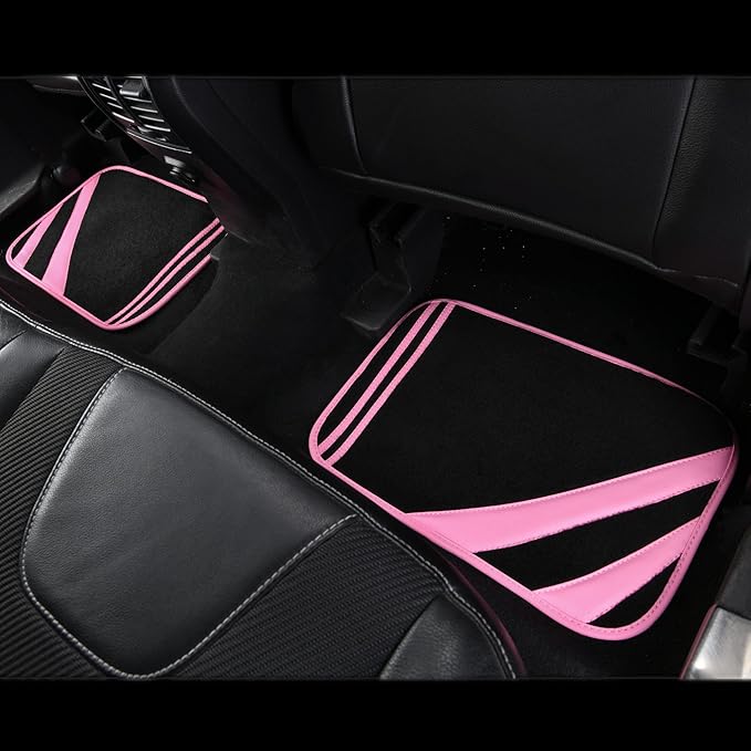 CAR PASS Pink Edge Faux Leather Car Floor Mats Universal Car Carpet Mats with Double Stitch Line Anti-Slip Backing Design, fo