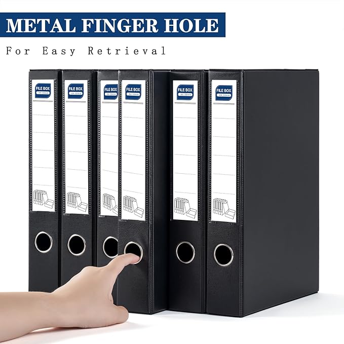 Storage File Boxes 6 Pack, Foldable File Boxes with Lid, 50mm Spine, Archives Cases with Magnetic Closure & Clip, Plastic Doc