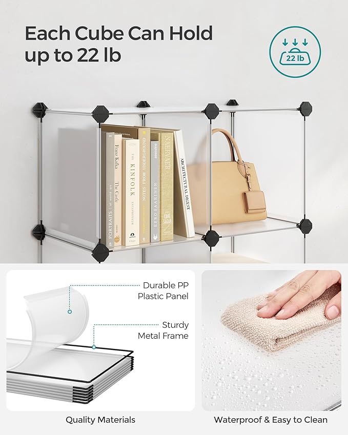 SONGMICS 6 Cube Storage Organizer, DIY Closet Shelf, Plastic Clothes Organizer, Modular Bookcase, 11.8 x 11.8 x 11.8 Inch Cub