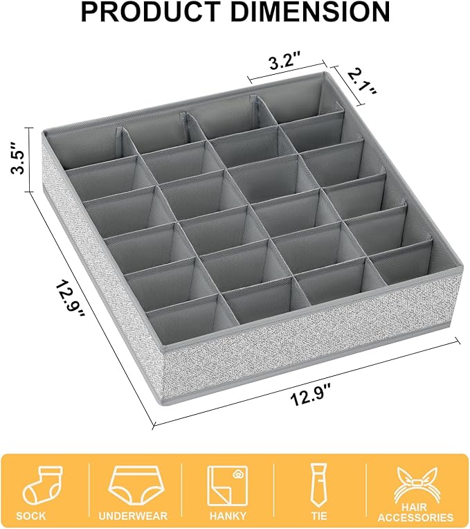 Joyoldelf Sock Drawer Organizer Divider Underwear Organizer 24-cell Fabric Dresser Drawer Organizers Storage Boxes for Socks 