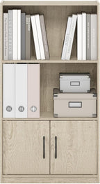 Furinno Gruen 3-Tier Open Shelf Bookcase with 2 Doors Storage Cabinet, Metropolitan Pine