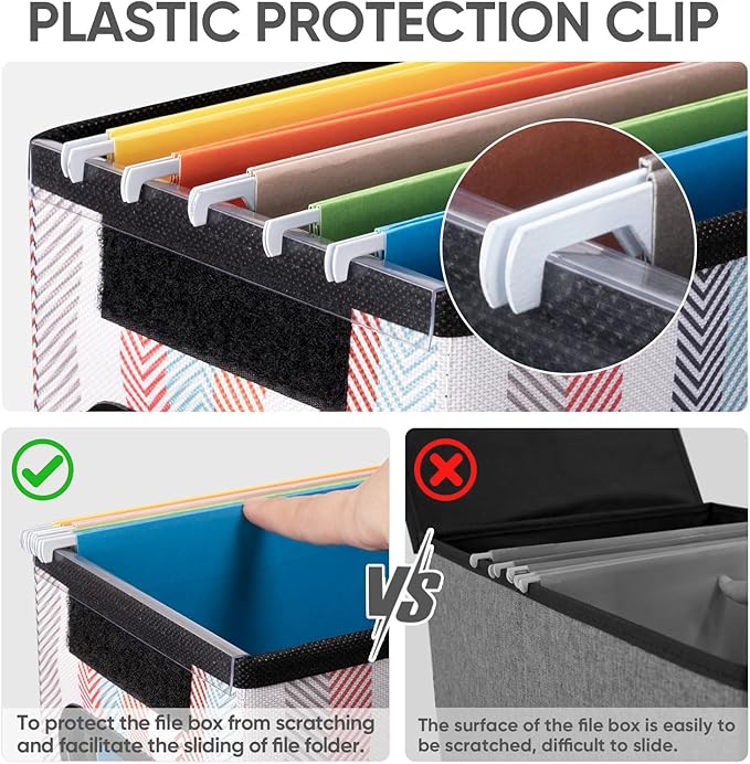 BALEINE File Organizer Box with Lid, Collapsible File Folder Organizer with Plastic Slide, Hanging File Folder Box for Office