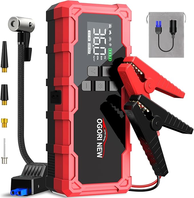 8000A Jump Starter with Air Compressor, 26800mAh 150PSI Portable Car Battery Jump Starter (All Gas/16L Diesel), 12V
