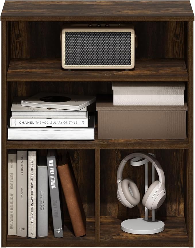 Furinno PASIR Book Shelf, 3-Tier Display Bookshelf, Bookcase, 11.8 x 23.6 x 28.1, for Living Room, Bedroom, Home Office, Ambe