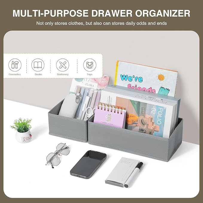 DIMJ Drawer Organizer Clothes Set of 8, Foldable Closet Drawer Bins, Underwear Drawer Organizer, Fabric Drawer Dividers for B