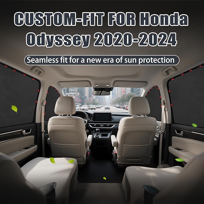 ZATOOTO Car Window Shades for Honda Odyssey 2020-2024, 4 Pcs Magnetic Car Window Covers - 100% Block Light Privacy Curtains, Side Window Sun Shade for Baby Breastfeeding, Sleeping, Camping