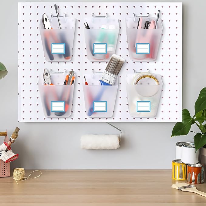 Namalu 12 Pack Pegboard Storage Bins with Labels and Hooks Bulk Peg Board Organizer Accessories Hanging Cup Organizer Pegboar