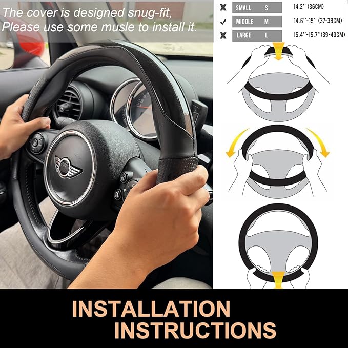 PINCTROT Race Grip Steering Wheel Cover, Anti Slip Silicone Perforated Design with Soft Touch Padding, Enhanced Grip for Sporty Driving,Universal 14.5-15 Inch (Racing Black)