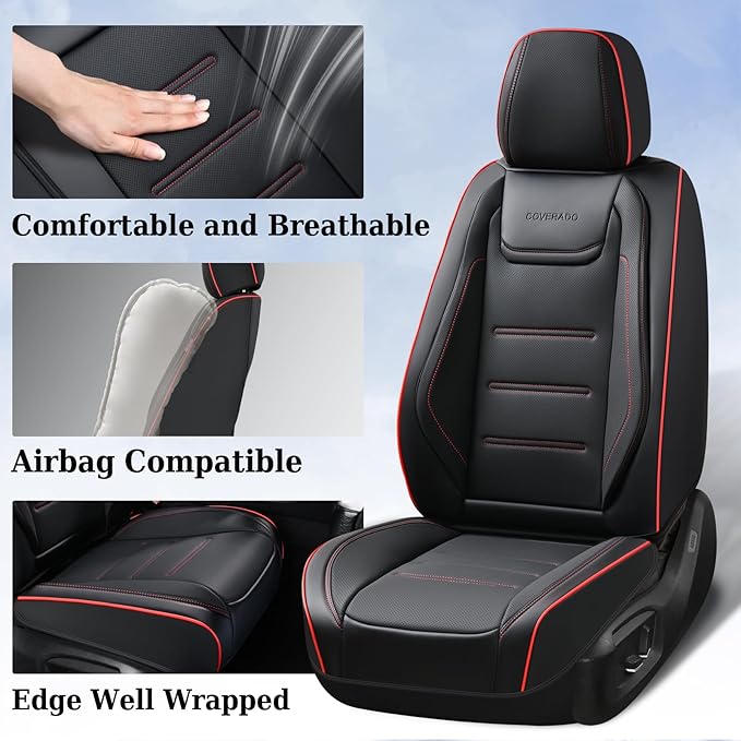 Coverado Car Seat Covers, Front Covers for Cars, Car Seat Cover Front Seats, Car Seat Protector Waterproof, Leather Cushion, 