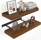 INHABIT UNION Walnut Floating Shelves for Wall, 24 in Wall Mounted Shelves Perfect for Bedroom, Bathroom, Living Room and Kit