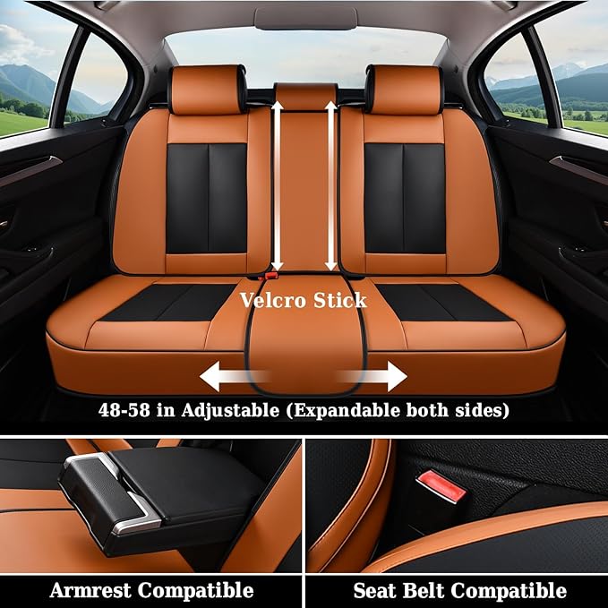 Coverado Universal Seat Covers Full Set, 5 Seats Universal Seat Covers for Cars, Waterproof Nappa Leather Car Seat Covers wit