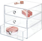iDesign 3-Drawer Stackable Makeup Organizer - Clear Plastic Drawers for Bathroom, Vanity, or Desk