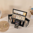 Miratino Jewelry Box for Women Girls, Wooden Jewelry Organizer Box with Mirror, 5 Layer Jewelry Storage Case Display for Neck