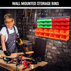 SWANLAKE GARDEN TOOLS 30-Bin Wall-Mounted Storage Bins, Heavy-Duty Garage Tool Organizer for Screws, Nuts, Bolts, Nails, Smal