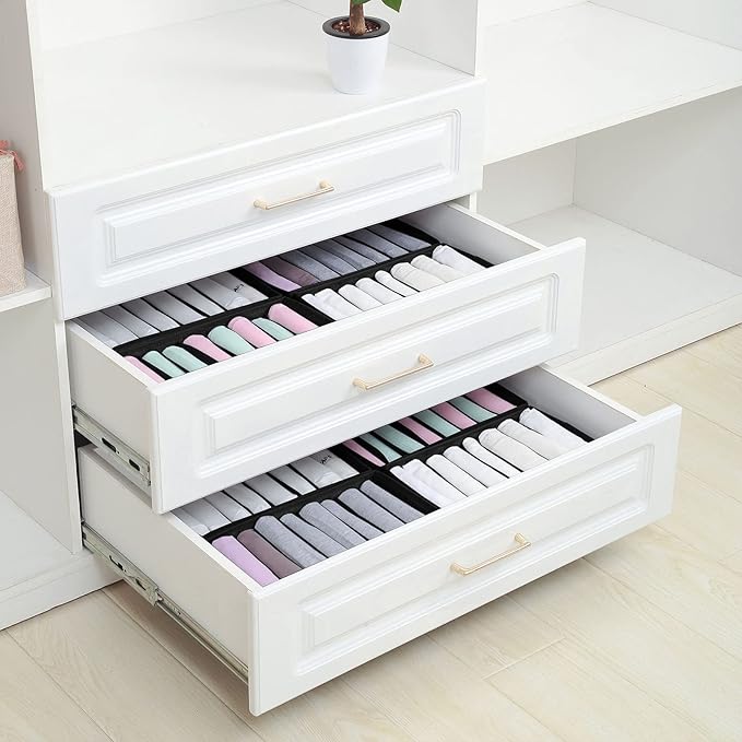Qozary 4 Pack Drawer Organizers for Clothing, 8 Grids Foldable Closet Organizers and Storage Bins for Bedroom, Dresser Organi