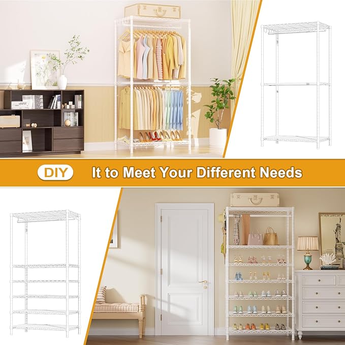 Ulif E13C Pro Heavy Duty Closet Organizer System，Freestanding Clothing Racks for Hanging Clothes，Adjustable Garment Rack 75" 