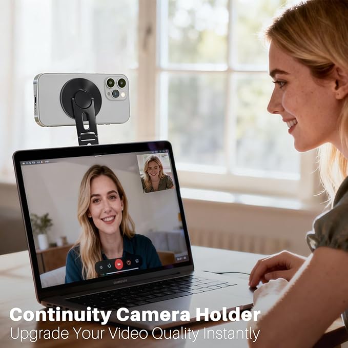 2026 Upgraded Magnetic Phone Holder for Laptop & Monitor, Foldable Hidden Continuity Camera Mount for MagSafe iPhone 17/16/15/14/13/12, Adjustable Phone Stand for Computer/Tesla, Black