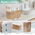 Boperzi Toothbrush and Toothpaste Holder Wood Grain for Bathroom Countertop with Adjustable Dividers, Toothpaste Caddy Organi