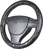 Car Steering Wheel Cover Universal 15 inch Auto Antislip Leather Protector Flower Grain Black