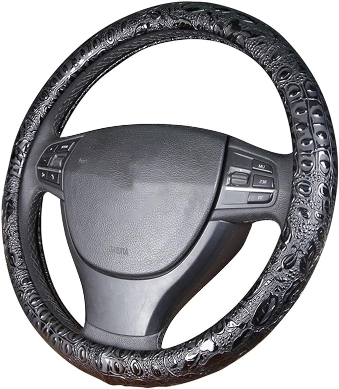 Car Steering Wheel Cover Universal 15 inch Auto Antislip Leather Protector Flower Grain Black