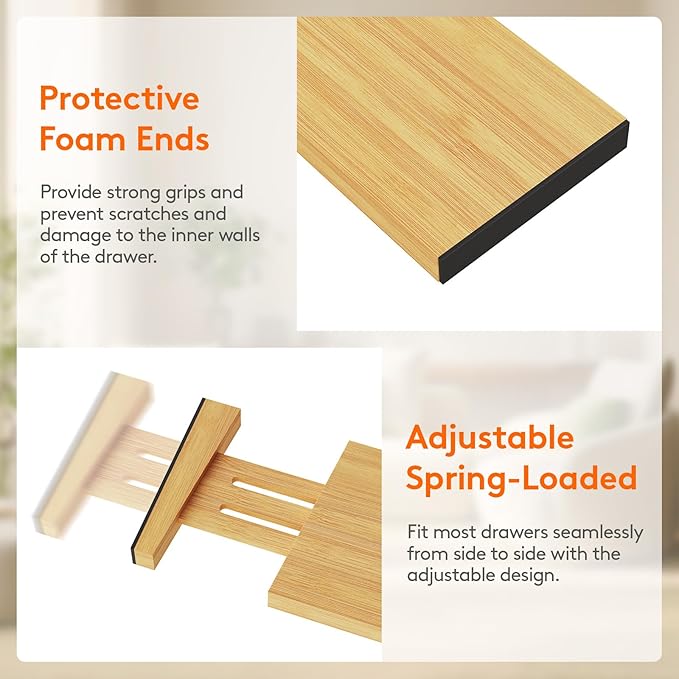 Lifewit 4" High 5 Pack Bamboo Drawer Dividers 31-40cm/12-16 Adjustable Wooden Drawer Organizer for Clothes/Utensils, Expandab