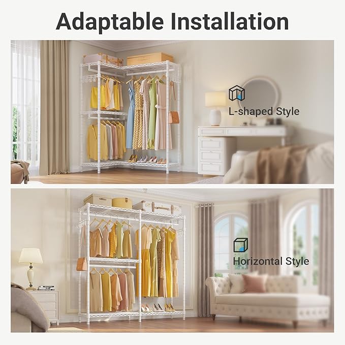 VIPEK L4 Garment Rack L Shaped Clothes Rack for Corner, Freestanding Portable Wardrobe Closet Heavy Duty Clothing Rack with 3