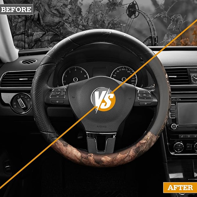 Mossy Oak Full Camo Steering Wheel Cover - Made from Premium Leather, Universal Fit for 14 1/2 to 15 inches - Official Licens