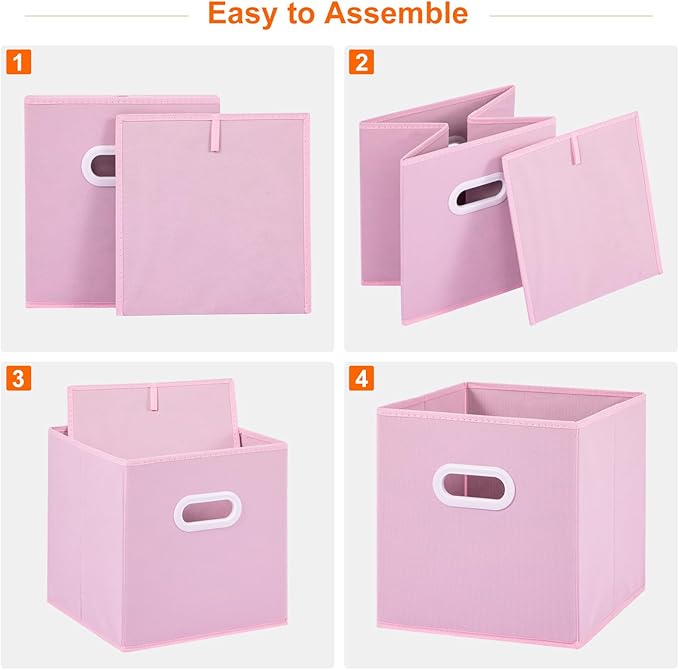 Stero Fabric Storage Cubes Bins, 11 inch Fun Colored Foldable Storage Baskets with Dual Plastic Handle for Home, Kids Room, C