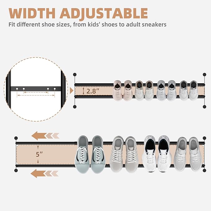 STORAGE MANIAC Long Expandable Shoe Rack, 12 Pairs Metal Wide Stackable Shoe Rack, Adjustable Shoes Shelf, Freestanding Shoes