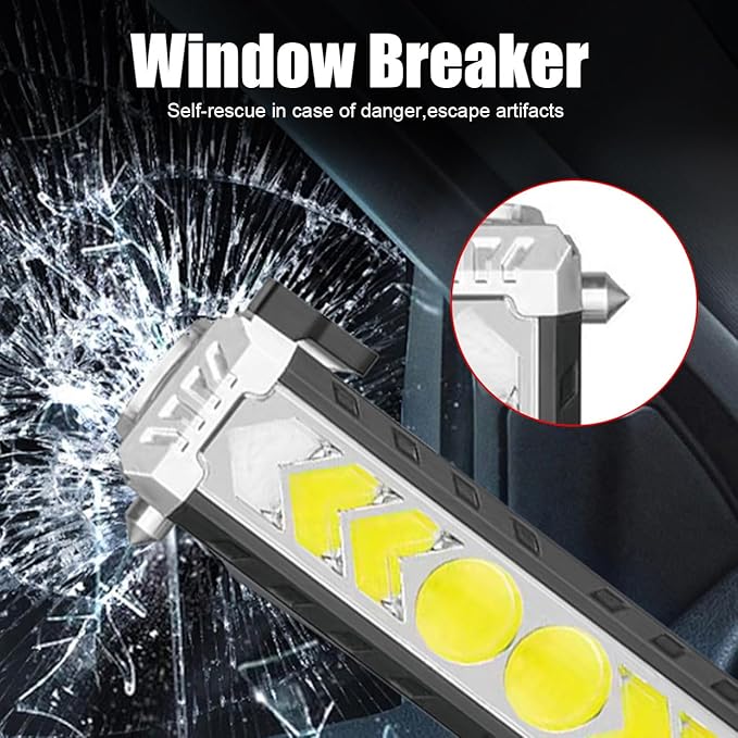 Car Flashlight Solar Flashlight, Window Breaker & Seat Belt Cutter, Multi-Function Torch Tool Magnetic LED COB Work Light wit
