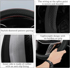 Black Car Steering Wheel Cover, Microfiber, Leather Patchwork, Universal 14.5-15 Inch Leather Anti-Slip Breathable Auto Steer