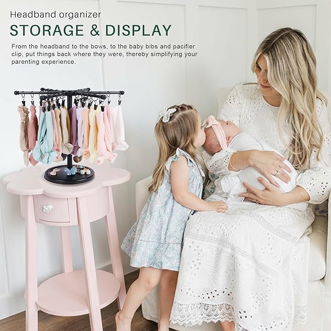 POVETIRE Headband Holder Bow Organizer for Girls, Rotating 360 Hair accessories Organizer Storage Baby Headband Display Stand