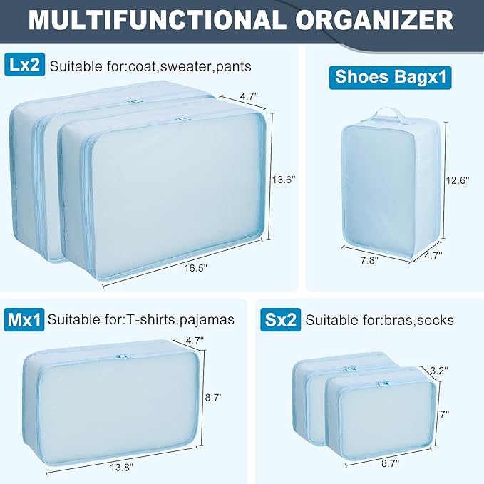 Packing cubes for Travel CALACH Luggage Organizer Bags 6 Set Packing Cubes for Suitcases Travel Essentials for Carry on Mesh 